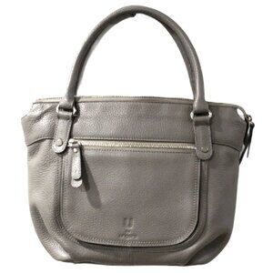 Women’s U by Ungaro Gray Leather Satchel Bag – Pebbled Finish, Silver Hardware